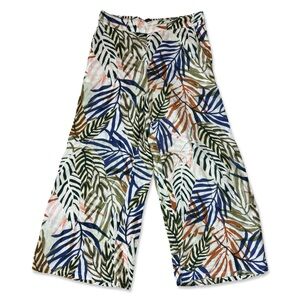 TAHARI Tropical Print Linen Cropped Culottes